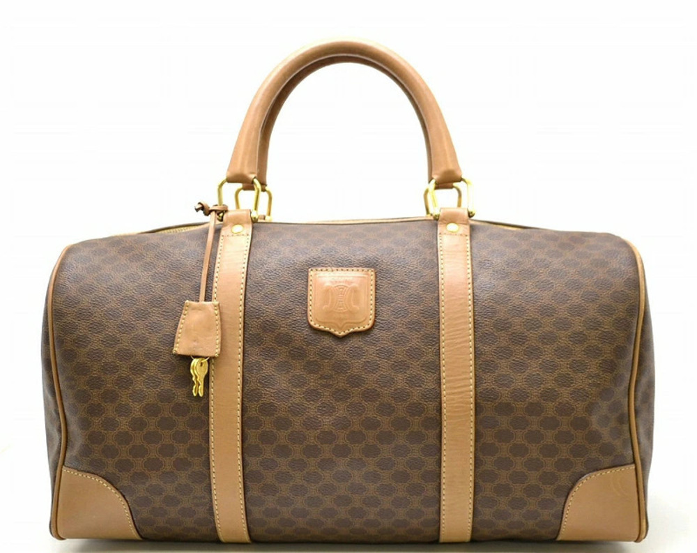 Celine Boston Bag Travel Macadam Leather Brown Dark